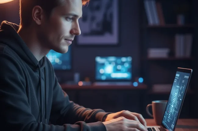 Иллюстрация к статье «10 критических настроек wp-config.php, о которых должен знать каждый владелец сайта» — Сосредоточенный IT-специалист славянской внешнос…