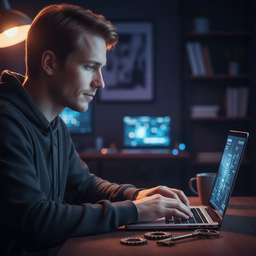 Иллюстрация к статье «10 критических настроек wp-config.php, о которых должен знать каждый владелец сайта» — Сосредоточенный IT-специалист славянской внешнос…