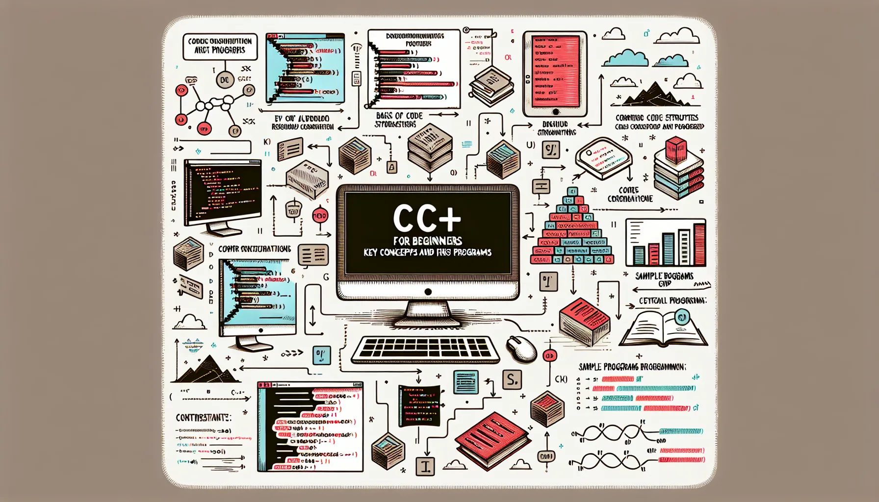 Иллюстрация к статье «C++ для начинающих: ключевые понятия и первые программы» — молодой человек славянской внешности за ноутбуком, изучает C++, уютное совре…