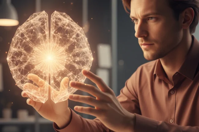 Иллюстрация к статье «Claude 4.5 Opus от Anthropic: Новый лидер среди нейросетей? Полный разбор» — Сосредоточенный IT-аналитик славянской внешности (светло-р…