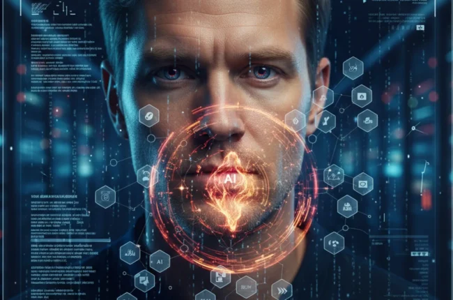 Иллюстрация к статье «Kimi AI против всех: Честный обзор возможностей новой нейросети из Поднебесной» — A professional technology analyst of Slavic appearanc…