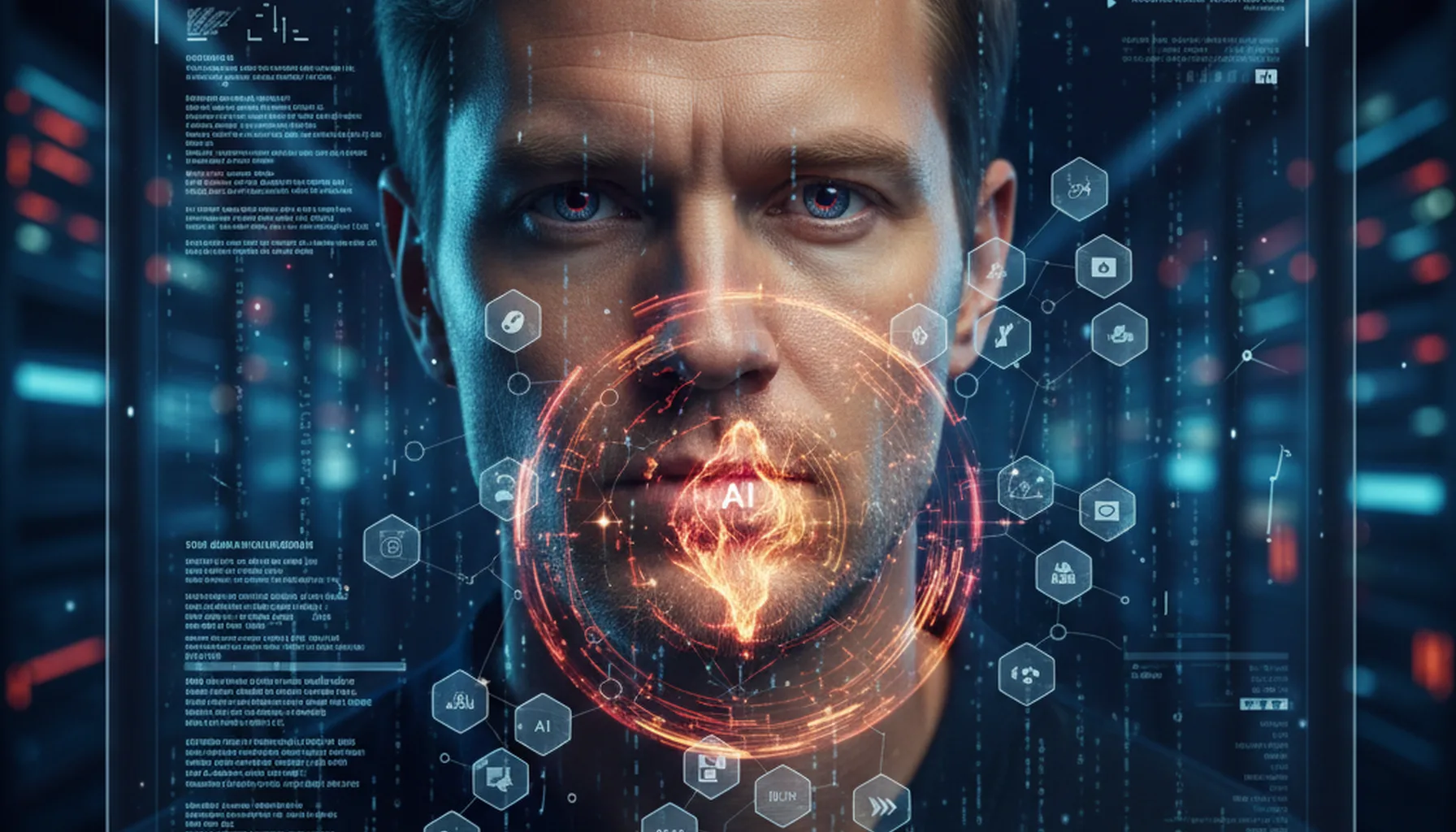 Иллюстрация к статье «Kimi AI против всех: Честный обзор возможностей новой нейросети из Поднебесной» — A professional technology analyst of Slavic appearanc…