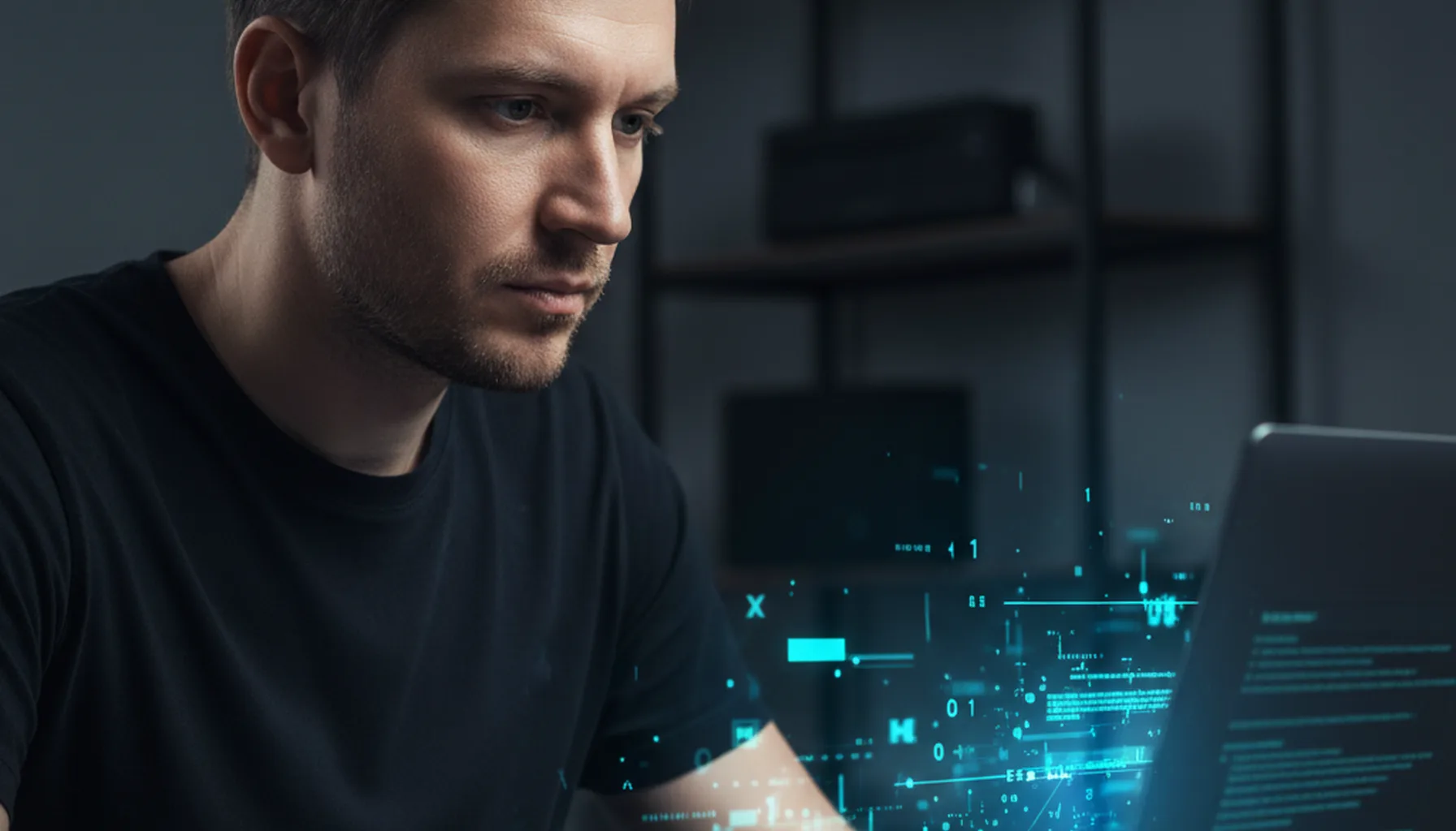 Иллюстрация к статье «Kimi CLI для разработчиков: установка и настройка с нуля» — A focused male developer with Slavic appearance (Eastern European features)…