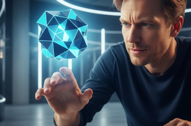 Иллюстрация к статье «Manus AI меняет правила игры: Уникальные преимущества и полный разбор функционала» — A focused professional male with Slavic features (…