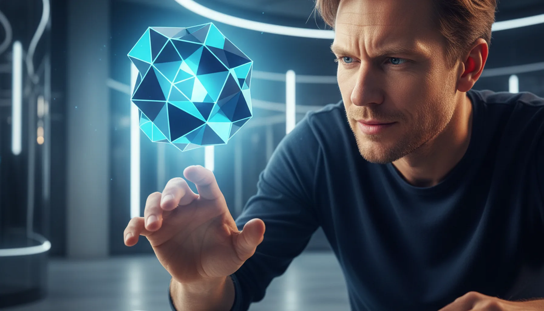 Иллюстрация к статье «Manus AI меняет правила игры: Уникальные преимущества и полный разбор функционала» — A focused professional male with Slavic features (…