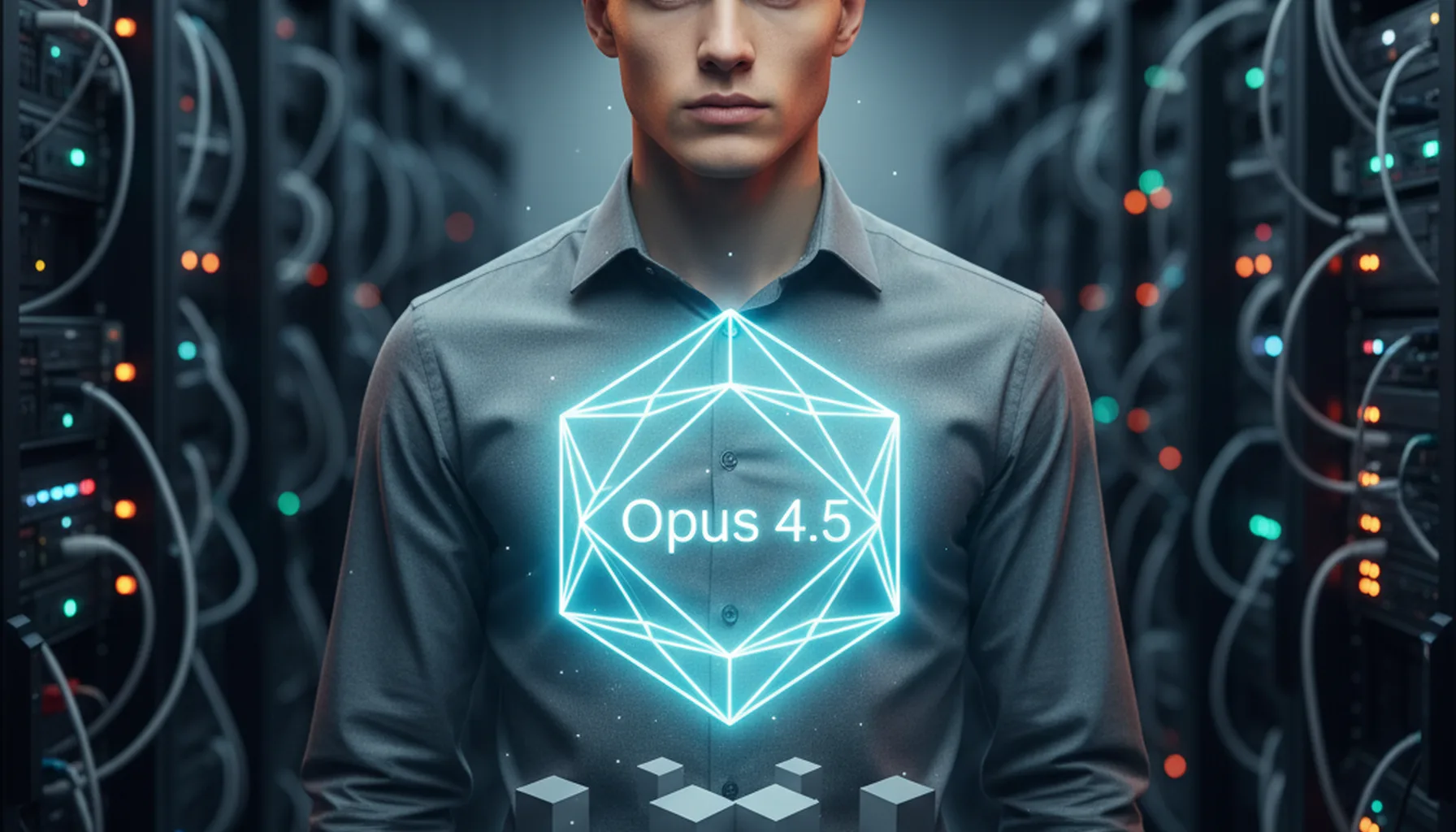 Иллюстрация к статье «Opus 4.5 против всех: полный разбор новинки и сравнение с конкурентами» — Молодой IT-аналитик славянской внешности (светло-русые волосы…