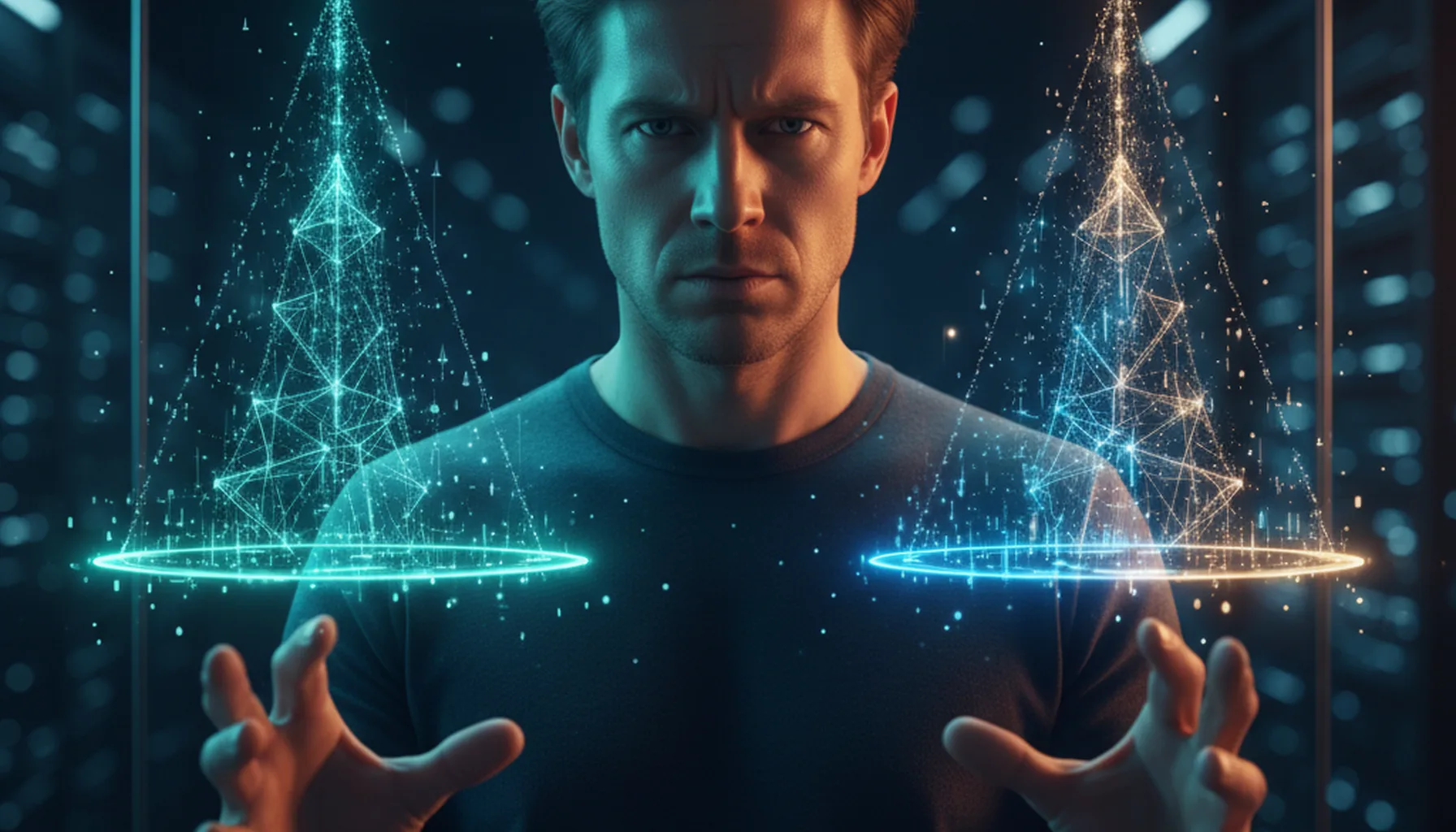 Иллюстрация к статье «Perplexity или ChatGPT? Полный разбор возможностей и тест конкурентов» — A focused modern professional with Slavic features (Eastern Eu…