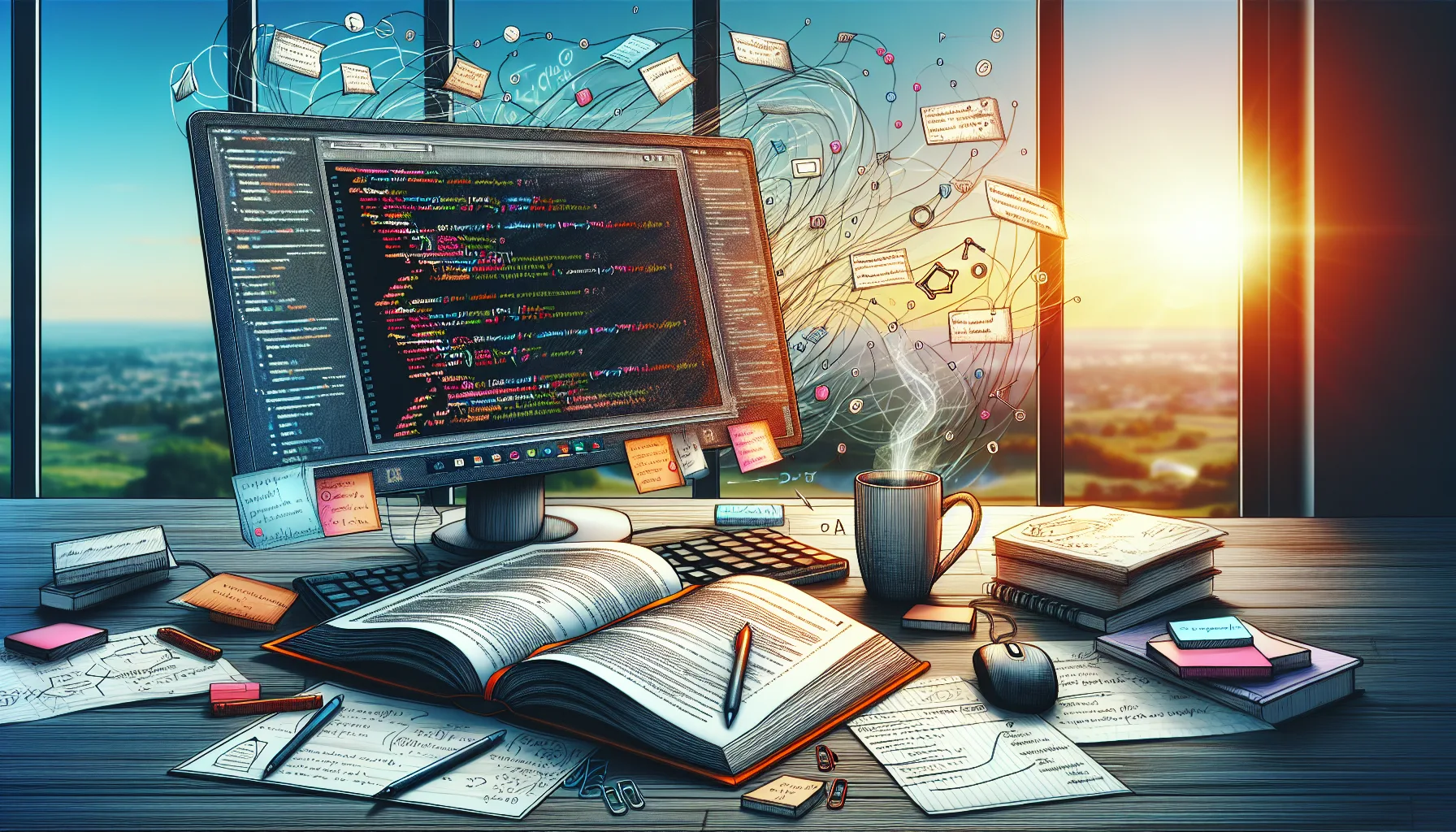 Иллюстрация к статье «Азы программирования на PHP: пошаговое обучение для старта карьеры разработчика» — молодой человек славянской внешности, сосредоточенно…