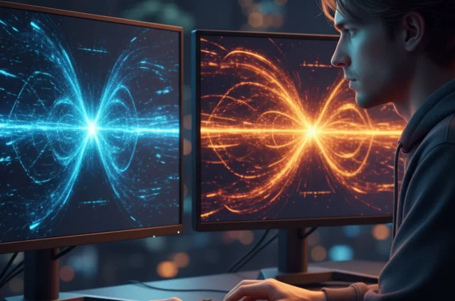 Иллюстрация к статье «Битва нейросетей: Какая модель пишет код чище и быстрее? Обзор и тесты» — A focused software developer with Slavic appearance (Eastern …