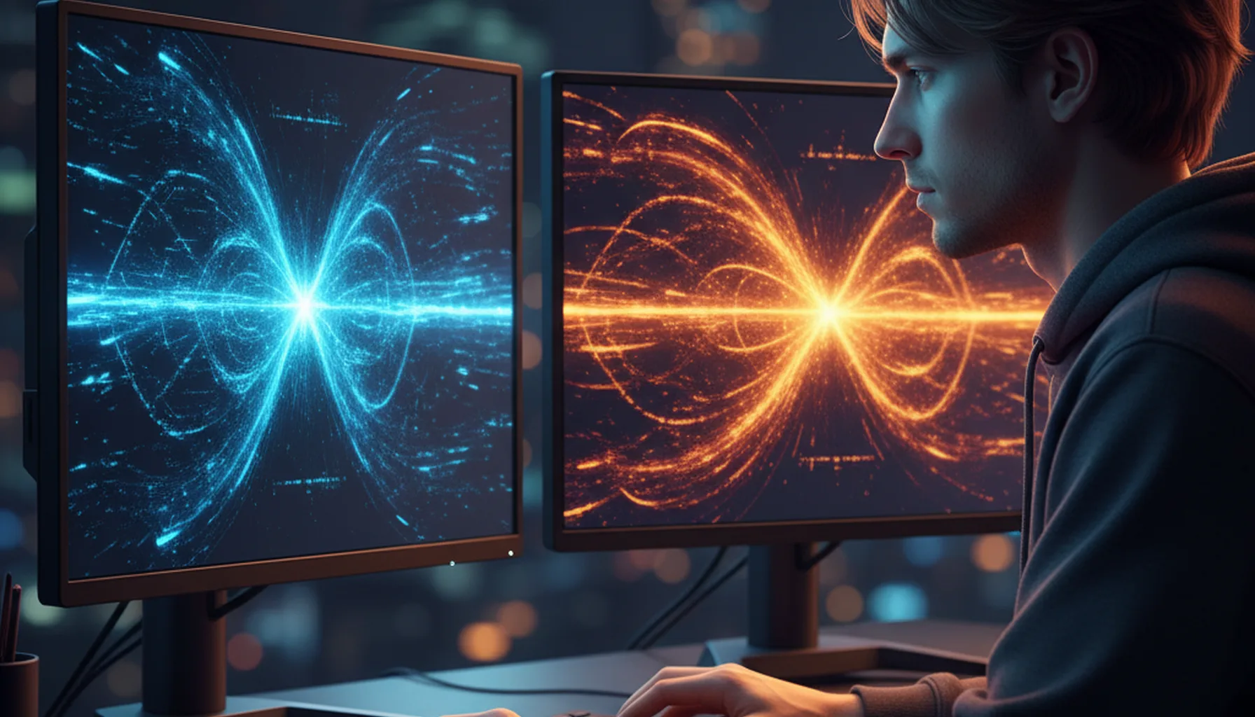 Иллюстрация к статье «Битва нейросетей: Какая модель пишет код чище и быстрее? Обзор и тесты» — A focused software developer with Slavic appearance (Eastern …