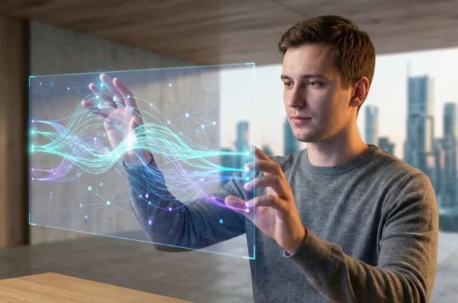 Иллюстрация к статье «Будущее программирования: Лучшие LLM для написания и отладки кода в 2025» — Программист (мужчина или женщина, 25-35 лет, славянская вне…