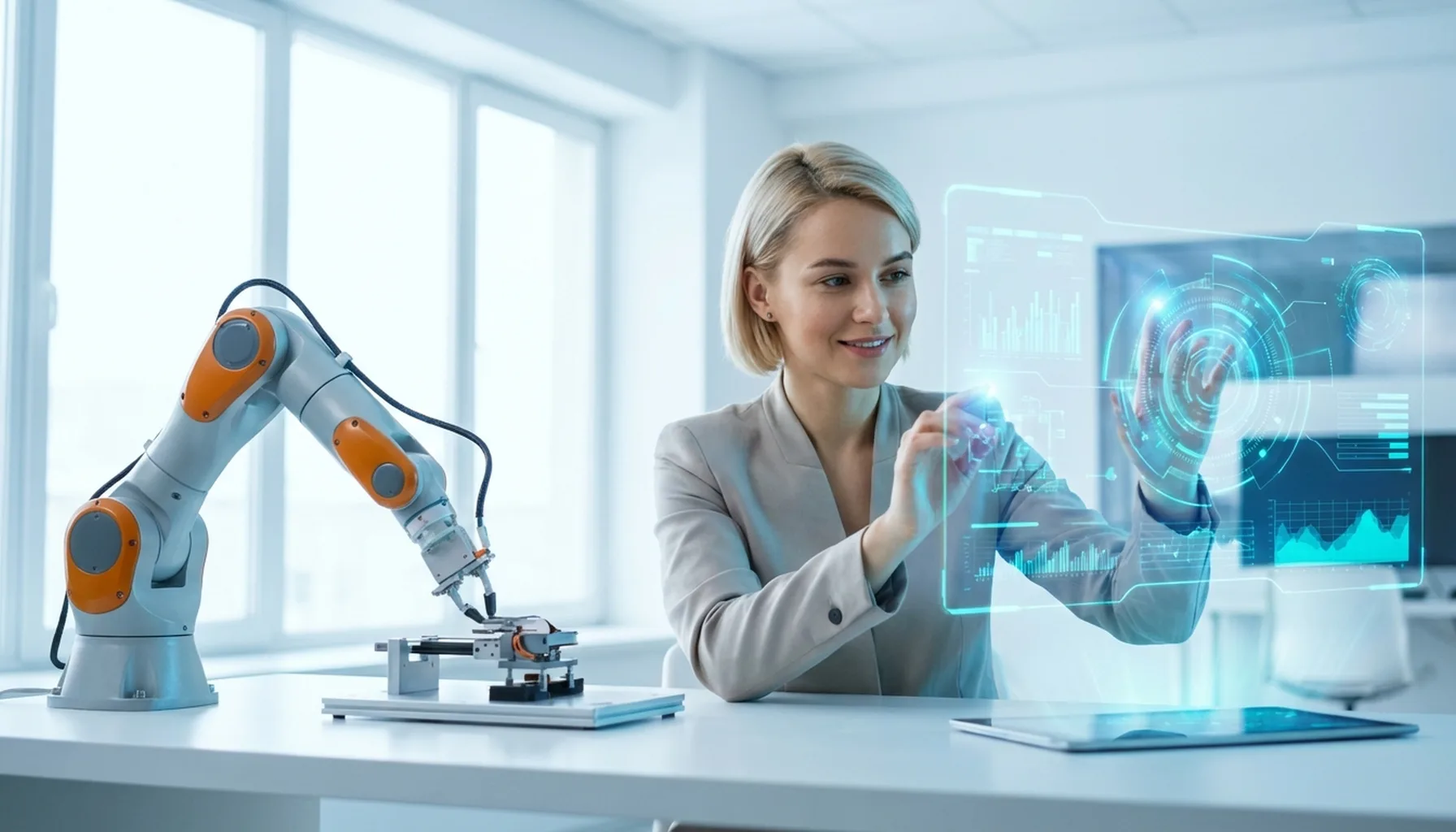 Иллюстрация к статье «Будущее профессий: заменит ли искусственный интеллект человека или создаст новые рабочие места?» — Молодой специалист (мужчина или женщ…