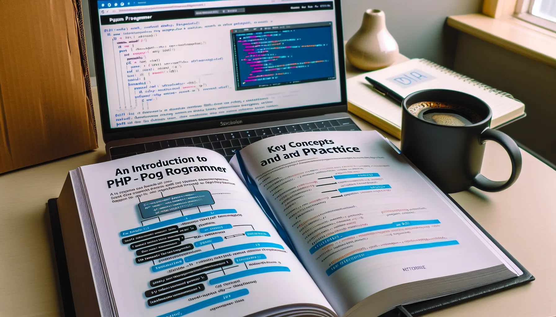 Иллюстрация к статье «Введение в PHP для начинающих программистов: ключевые концепции и практика» — Молодой человек славянской внешности, сидящий за ноутбуко…