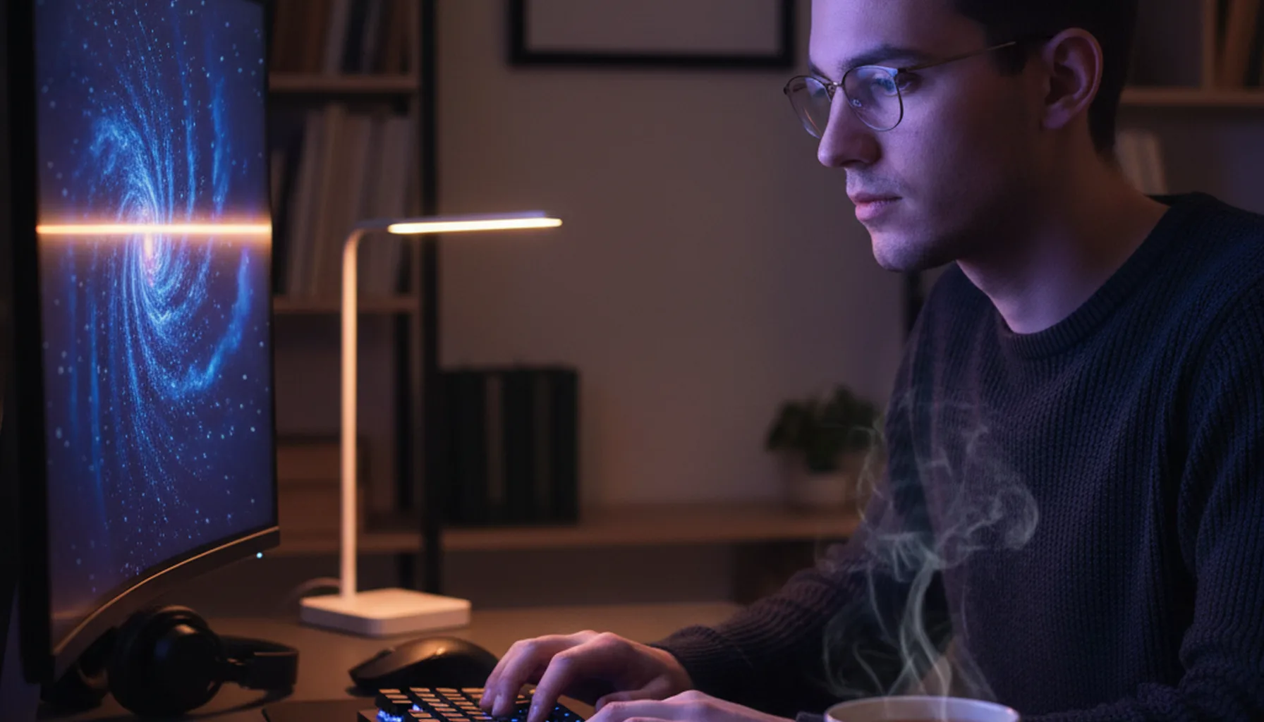 Иллюстрация к статье «Гайд по настройке Gemini CLI: Установка через Homebrew за 5 минут» — A focused young male software developer of Slavic appearance (East…