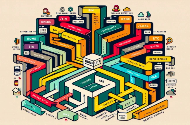 Иллюстрация к статье «Где что лежит в Ubuntu: разбор каталогов и системных папок» — Рабочее место с открытым ноутбуком, на экране которого видна структура ка…