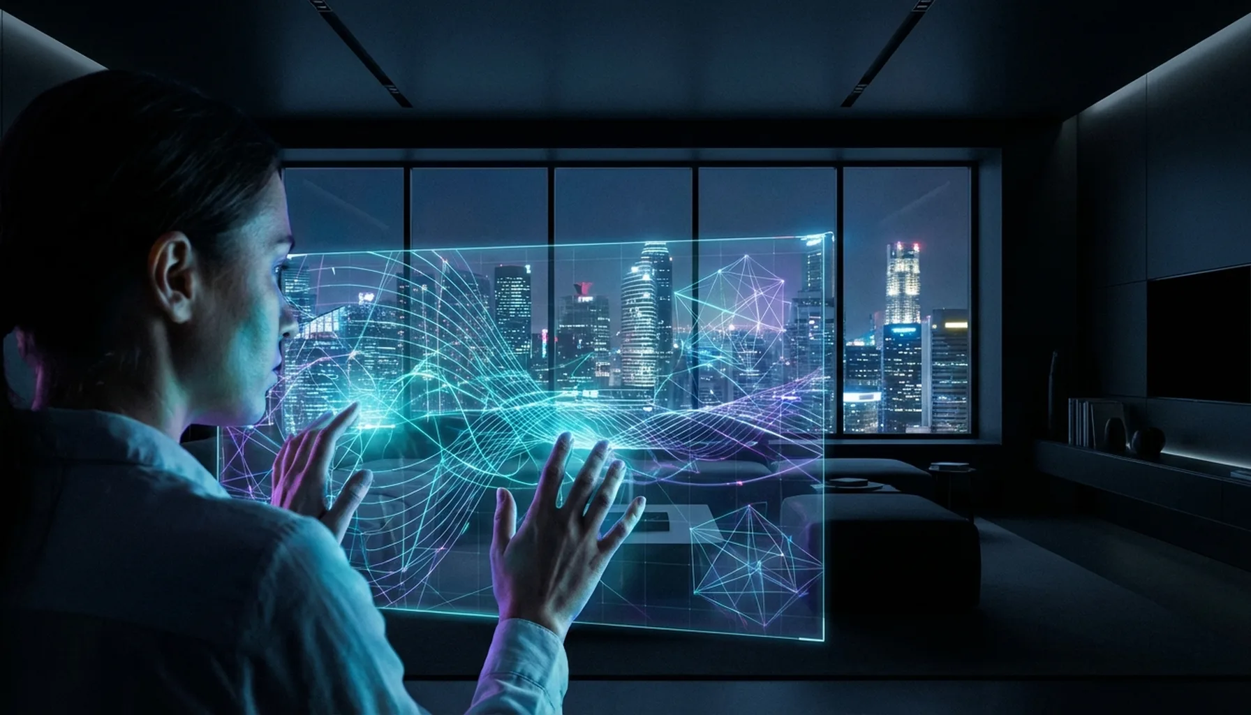 Иллюстрация к статье «Генерация кода с помощью ИИ: Обзор самых мощных инструментов 2025 года» — Программист, мужчина или женщина славянской внешности, взаимо…