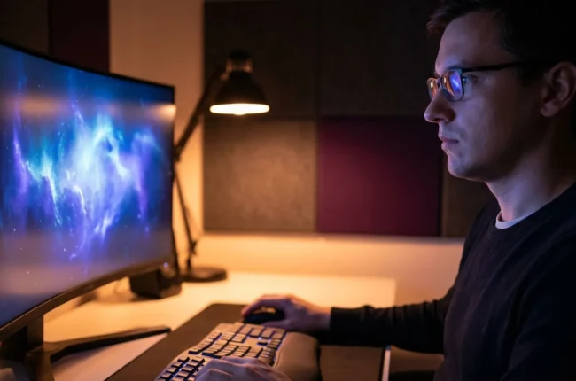 Иллюстрация к статье «Интеграция Google Gemini в терминал Ubuntu: Инструкция по установке» — A focused software developer with Eastern European Slavic facial…