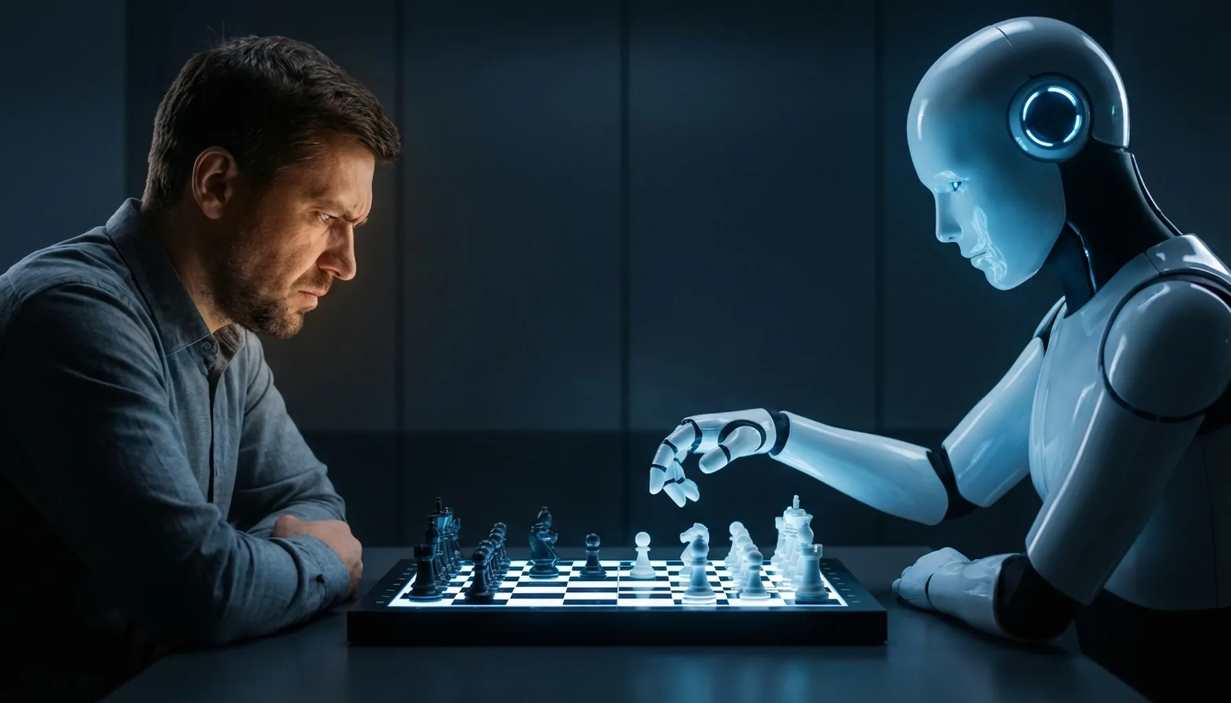 Иллюстрация к статье «Искусственный интеллект против человеческого мозга: кто победит в битве за будущее?» — Противостояние человека и искусственного интелле…