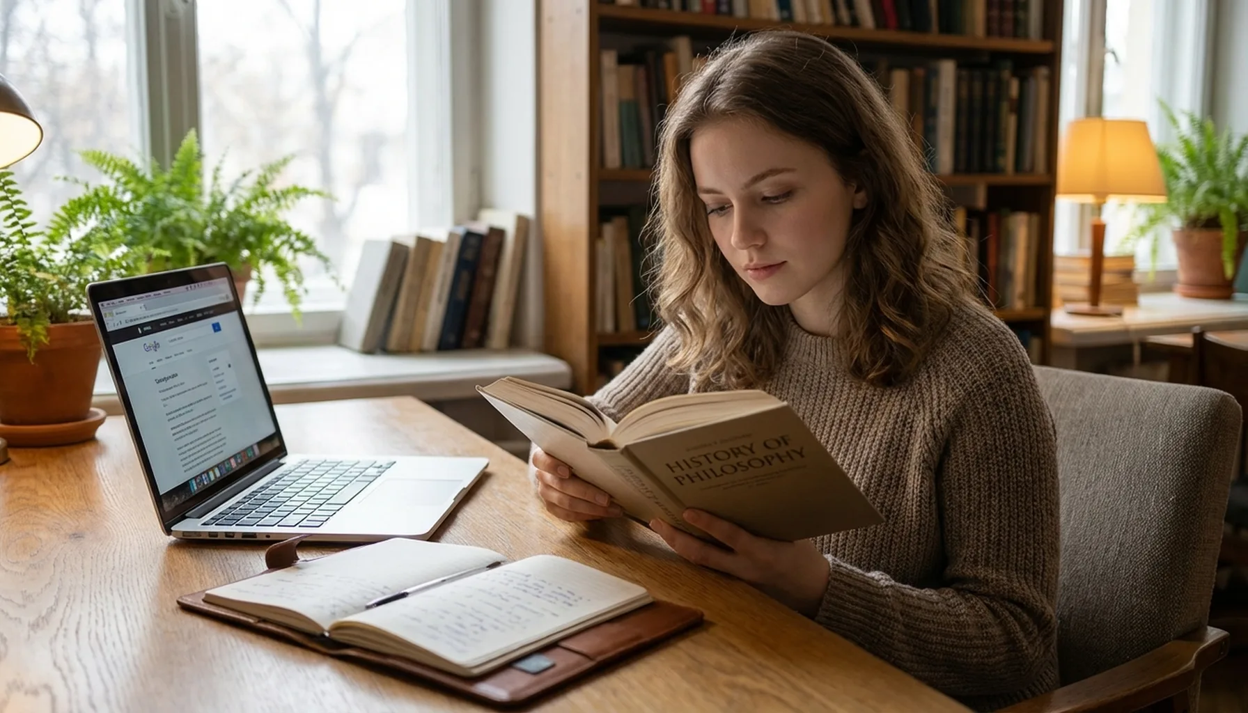 Иллюстрация к статье «Как стать умнее: пошаговый план повышения образованности без вузов» — A focused young adult with distinct Slavic (Eastern European) app…