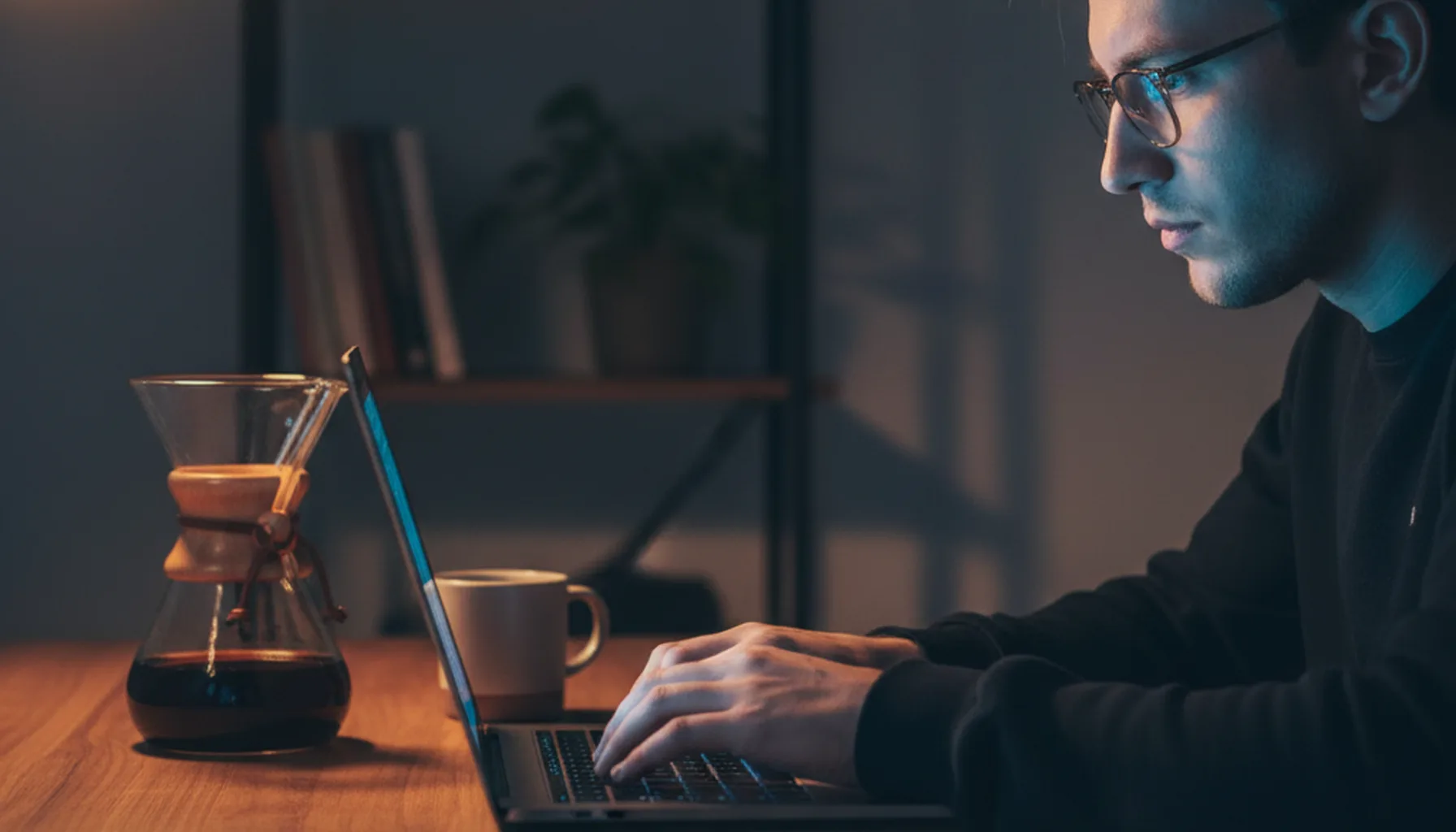 Иллюстрация к статье «Как установить Kimi CLI через Homebrew: Полное пошаговое руководство» — A focused young male software developer with Slavic appearance …