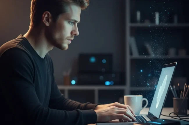 Иллюстрация к статье «Магия wp-config.php: Полезные хаки и скрытые возможности настройки WordPress» — A professional male developer with Slavic (Eastern Euro…