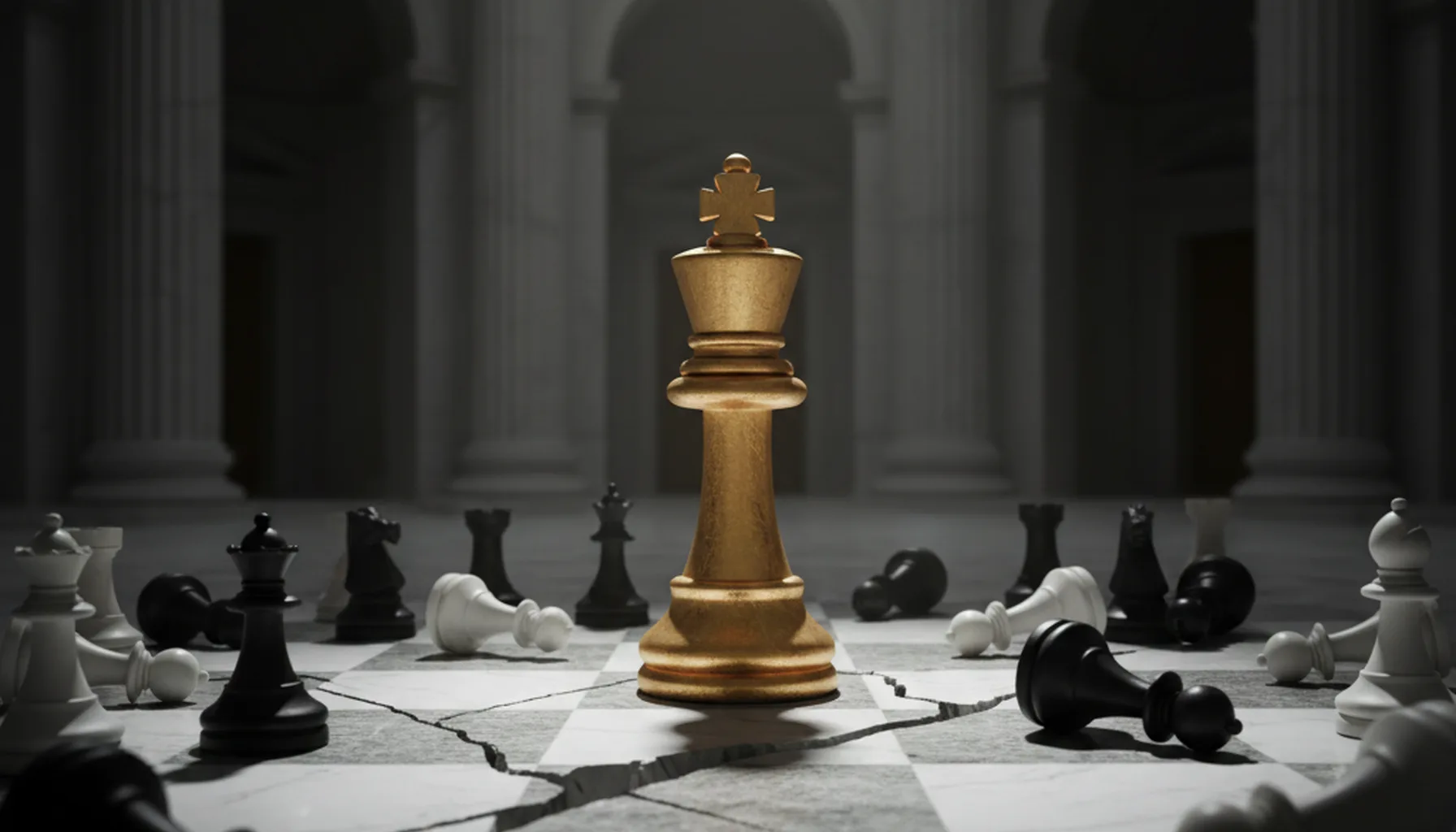 Иллюстрация к статье «Наследие Дональда Трампа: как 45-й президент навсегда изменил политику и общество США» — Символическая шахматная партия. В центре компо…