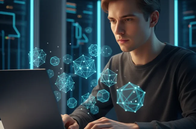 Иллюстрация к статье «Настройка wp-config.php в WordPress: Полное руководство для новичков и профи» — A focused young male developer with Slavic appearance (…