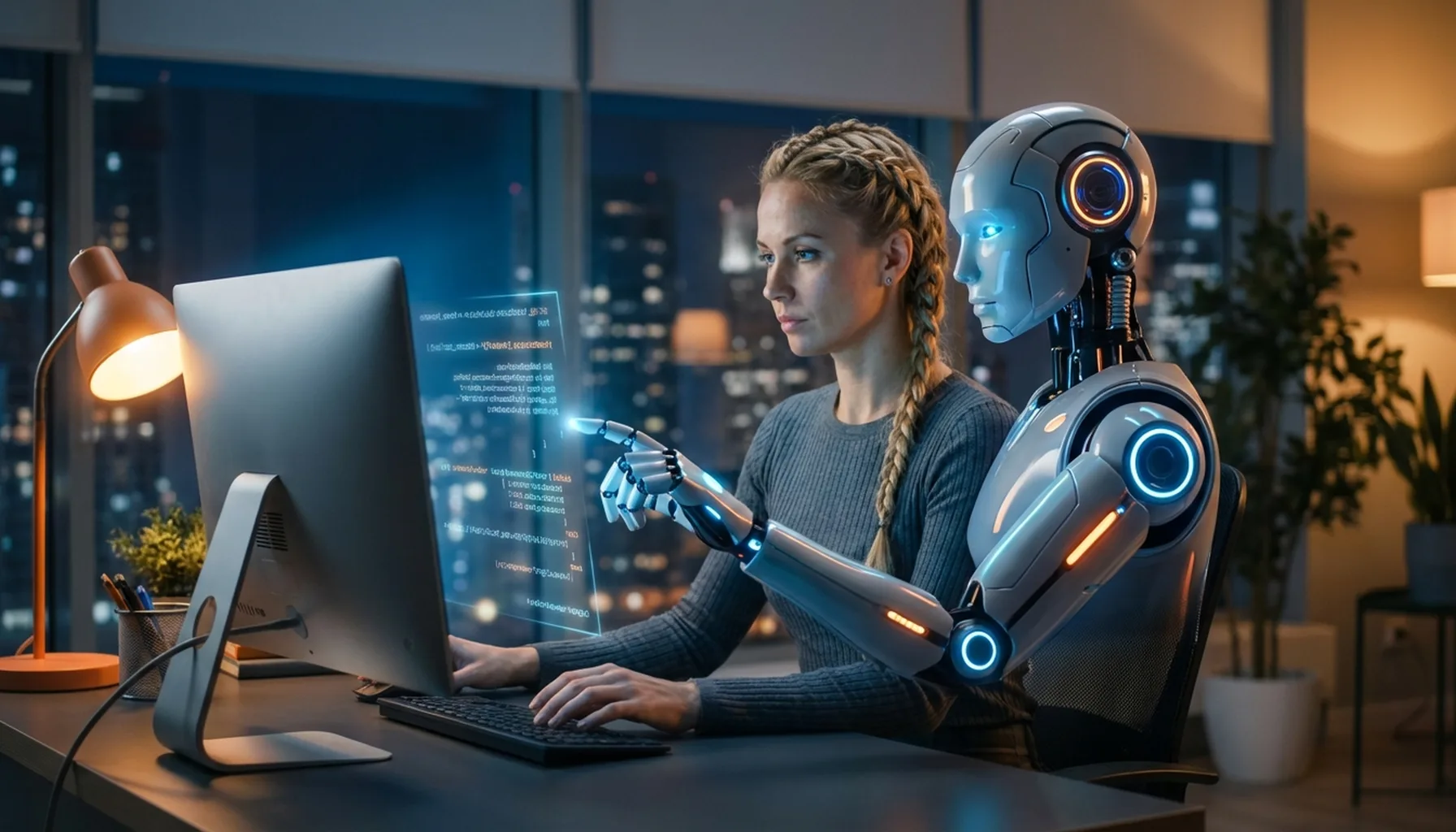 Иллюстрация к статье «Нейросети для кодинга: Рейтинг лучших AI-ассистентов разработчика на 2025 год» — Разработчик со славянской внешностью (мужчина или женщ…