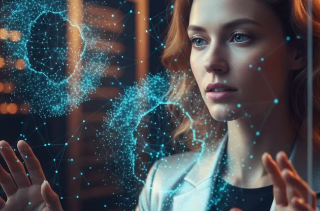 Иллюстрация к статье «Обзор Anthropic Claude 4.5 Opus: Тесты, возможности и сравнение с конкурентами» — A professional technology analyst of Slavic appearanc…