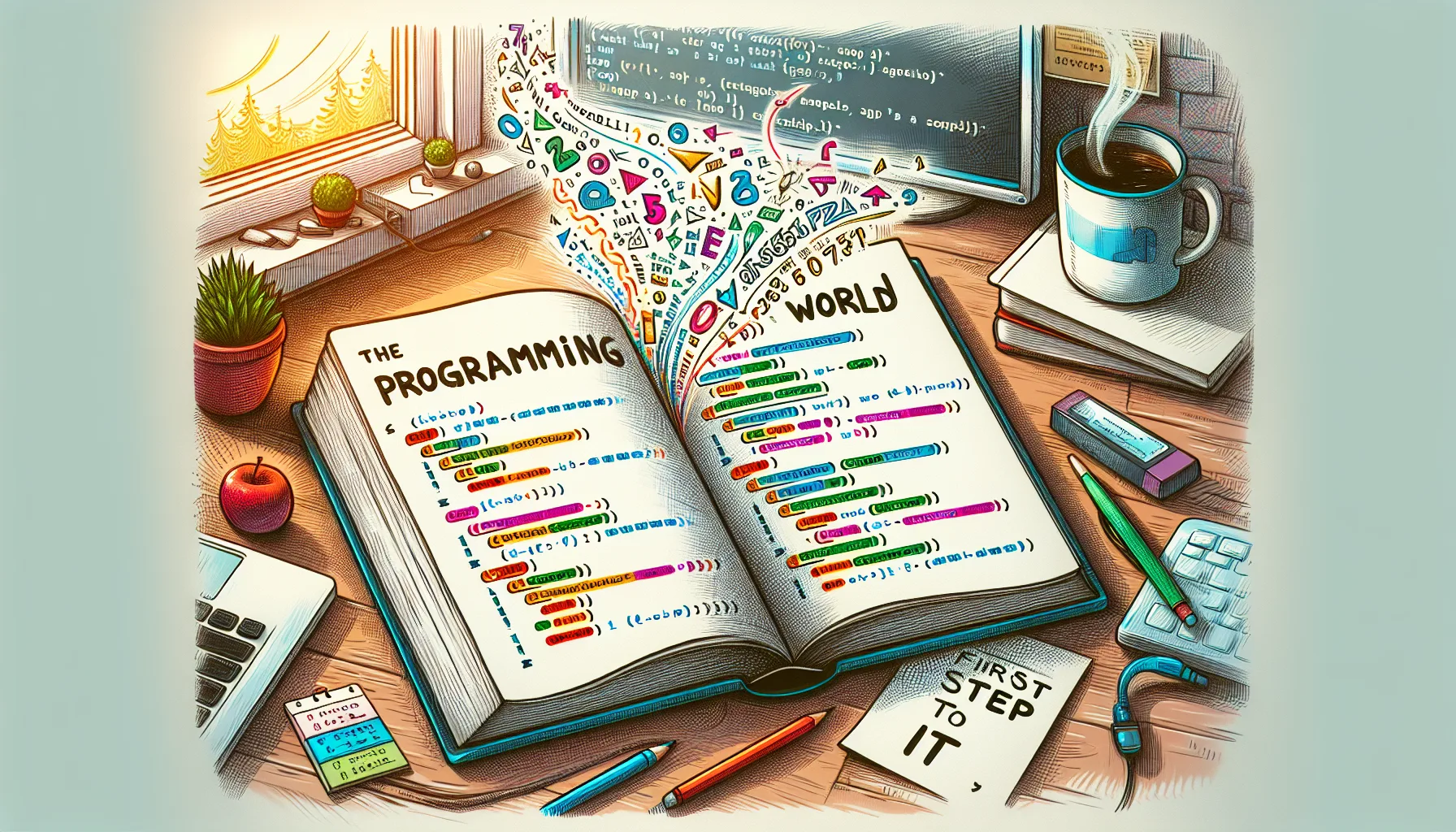 Иллюстрация к статье «Основы программирования простыми словами: первый шаг к IT» — молодой человек и девушка славянской внешности сидят за ноутбуком, изучают…