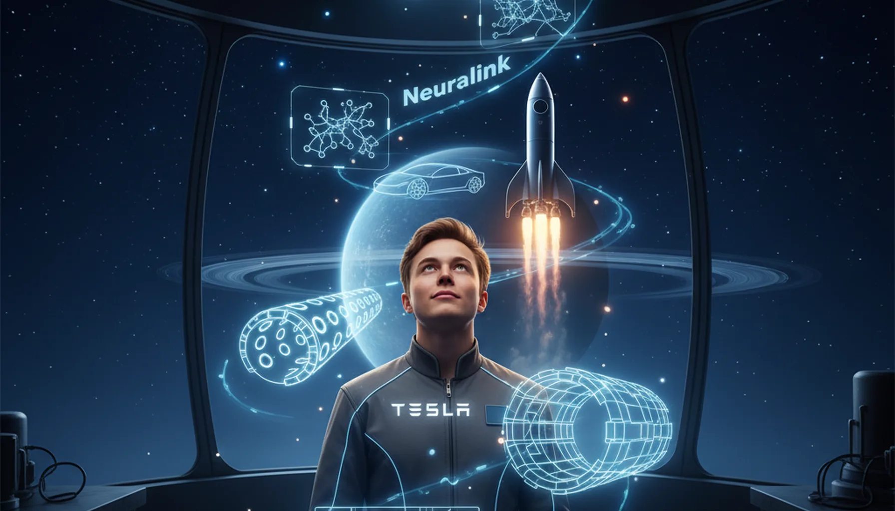 Иллюстрация к статье «От Zip2 до X (Twitter): полная история проектов Илона Маска и как они меняют будущее» — Молодой человек или девушка славянской внешност…