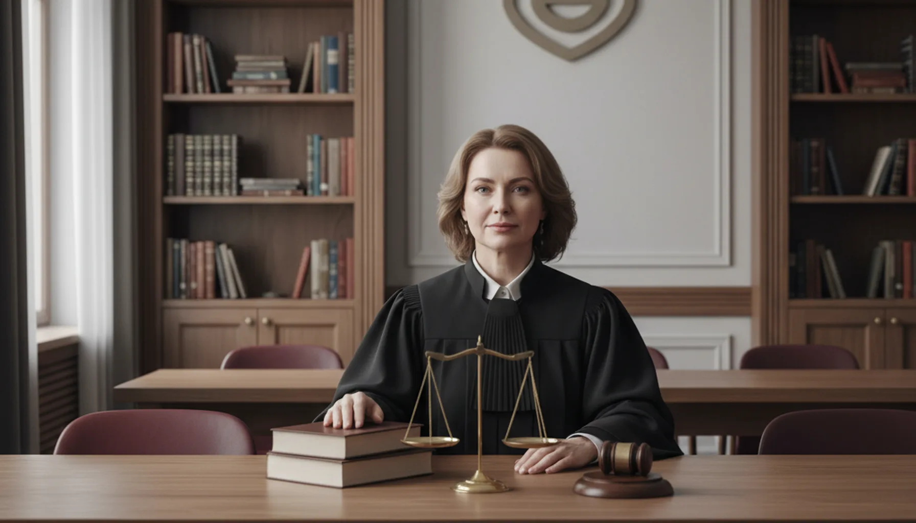 Иллюстрация к статье «Почему среди судей так много женщин? Исторический и социальный анализ» — Женщина-судья, 40-50 лет, со славянской внешностью, в черной с…