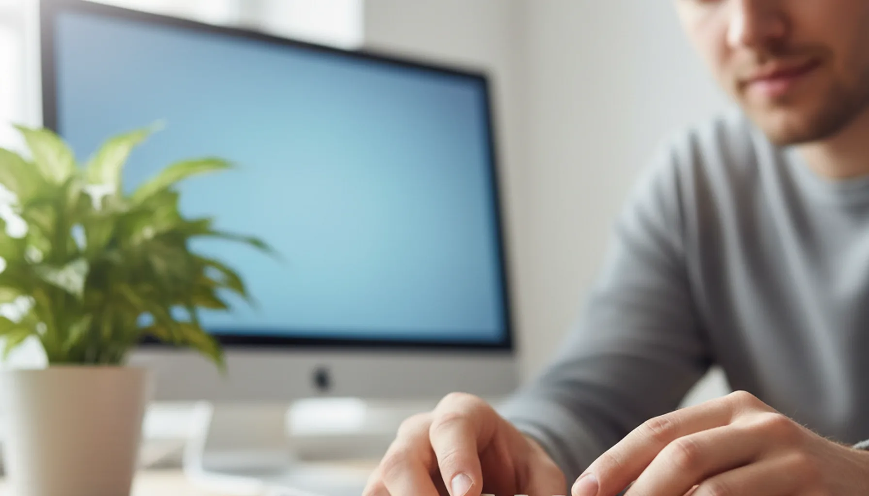 Иллюстрация к статье «Пошаговая установка WordPress на Linux VPS: Полное руководство для чайников» — Человек славянской внешности за столом, сосредоточенно и…