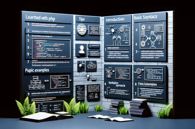 Иллюстрация к статье «Пошаговое изучение PHP с нуля: советы и примеры» — молодой человек славянской внешности, сосредоточенно изучающий код PHP на ноутбуке, …