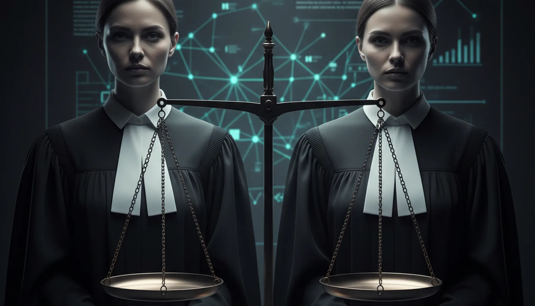 Иллюстрация к статье «Правосудие в цифрах: сравнительный анализ гендерного разрыва в судебных системах России, США и Европы» — Весы правосудия, слегка наклон…