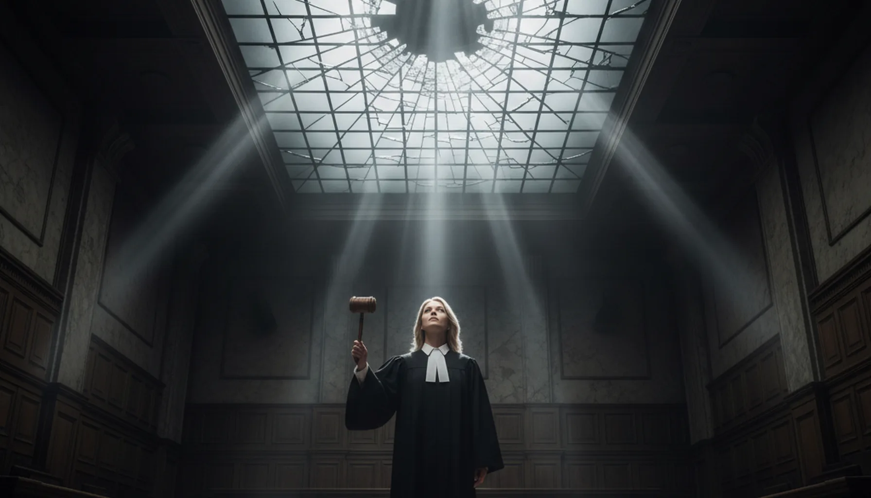 Иллюстрация к статье «Стеклянный потолок или скамья подсудимых: гендерные стереотипы в правосудии России, США и ЕС» — Женщина славянской внешности в судейско…