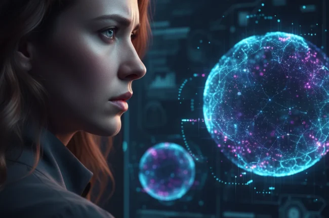 Иллюстрация к статье «Тестируем Opus 4.5: стоит ли переходить с GPT 5.2 и Gemini 3.0?» — A focused technology analyst with distinct Slavic appearance (Easter…