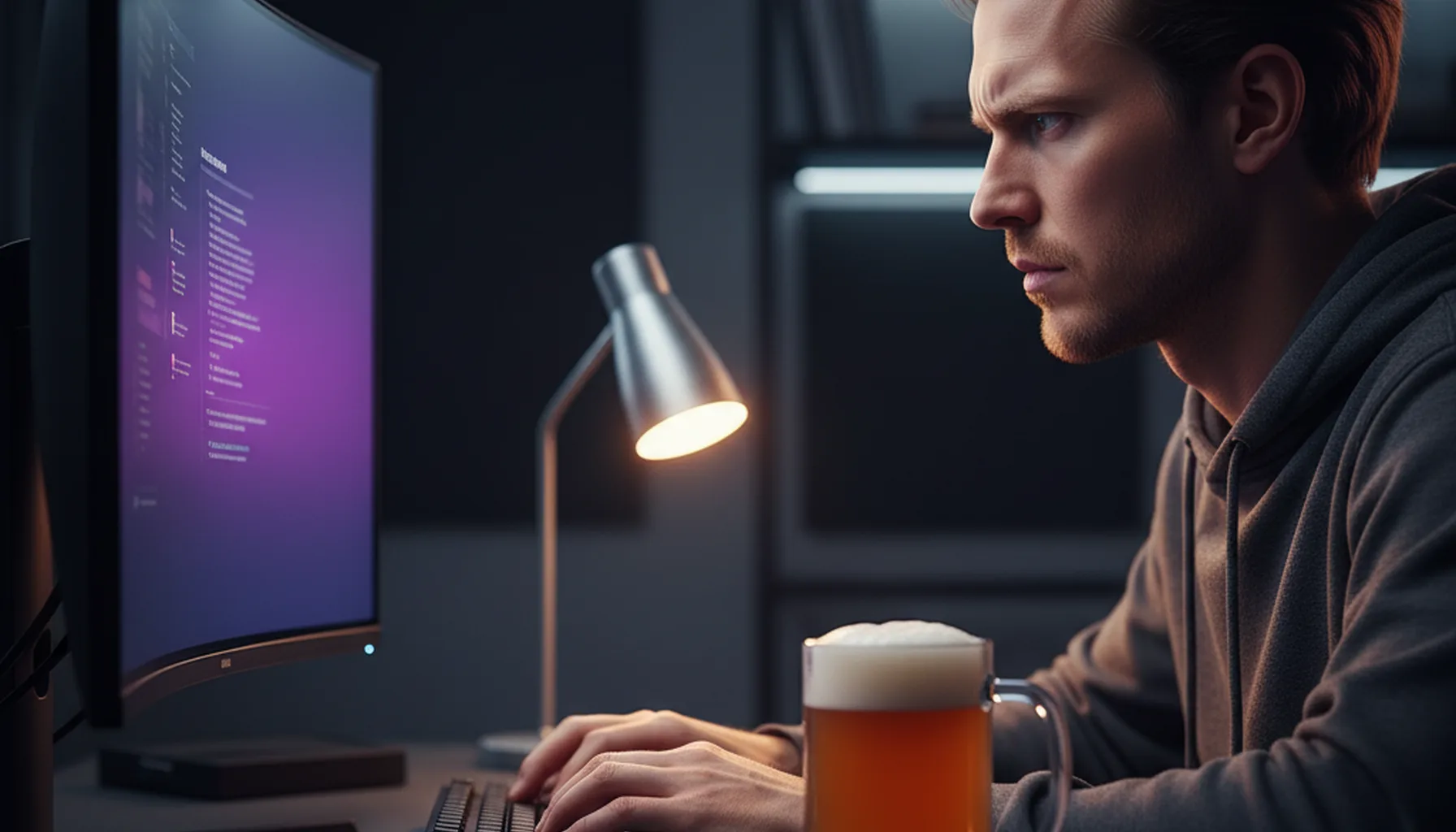 Иллюстрация к статье «Установка Gemini CLI через Homebrew: Полное пошаговое руководство» — Focused male developer with distinct Slavic features (Eastern Euro…