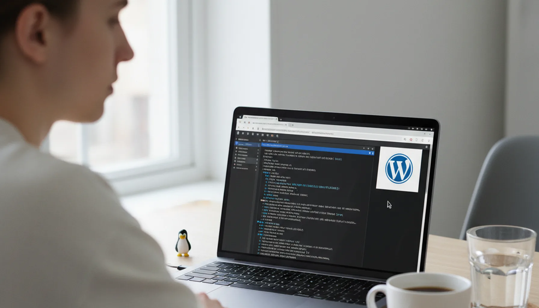 Иллюстрация к статье «Установка и настройка WordPress на Linux VPS самостоятельно: Простой гайд 2024» — Молодой человек или девушка славянской внешности, сос…
