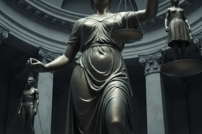 Иллюстрация к статье «Фемида с завязанными глазами? Гендерное неравенство в судах России, США и Европы» — Статуя Фемиды со славянскими чертами лица. Ее повяз…