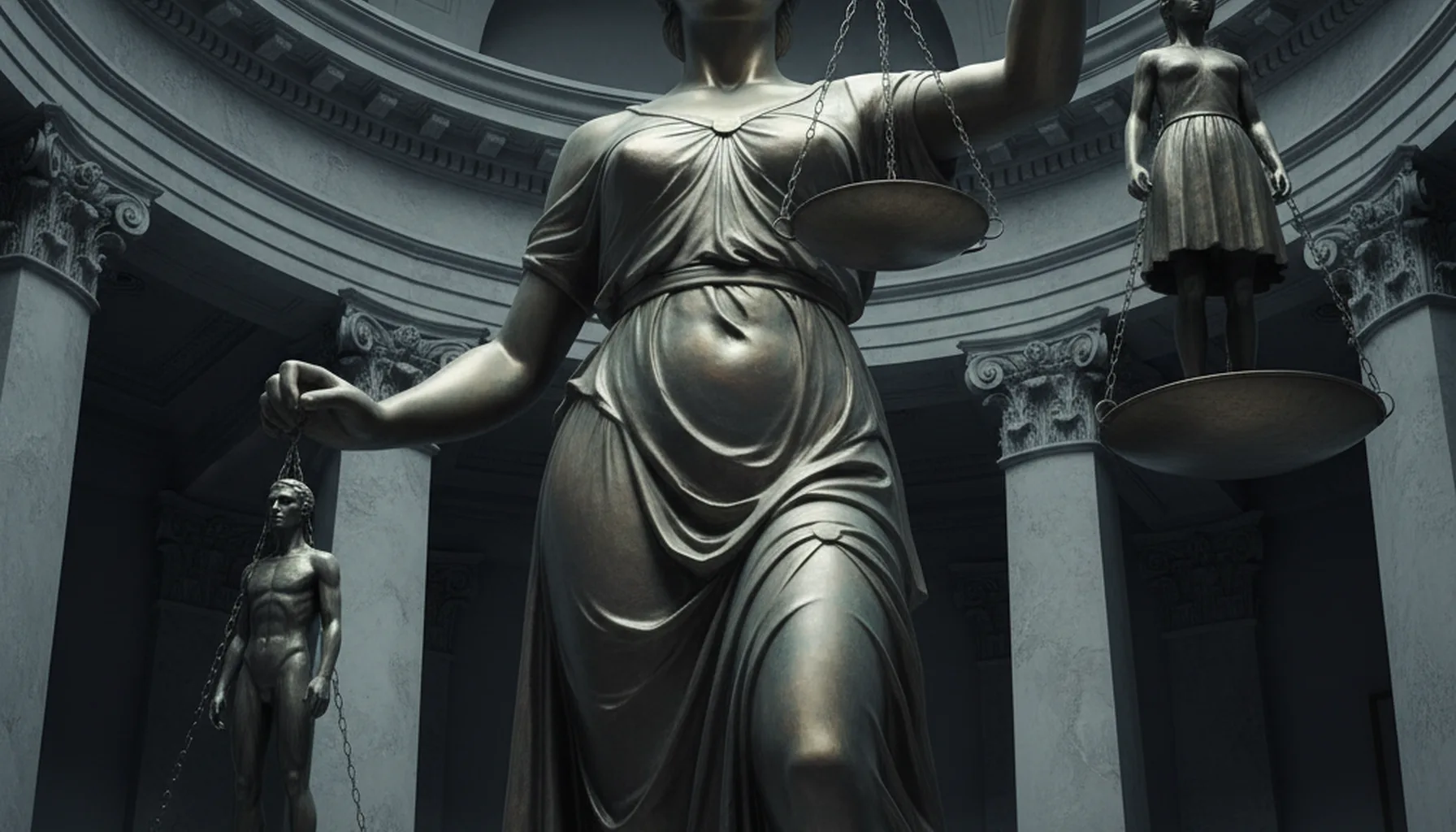 Иллюстрация к статье «Фемида с завязанными глазами? Гендерное неравенство в судах России, США и Европы» — Статуя Фемиды со славянскими чертами лица. Ее повяз…