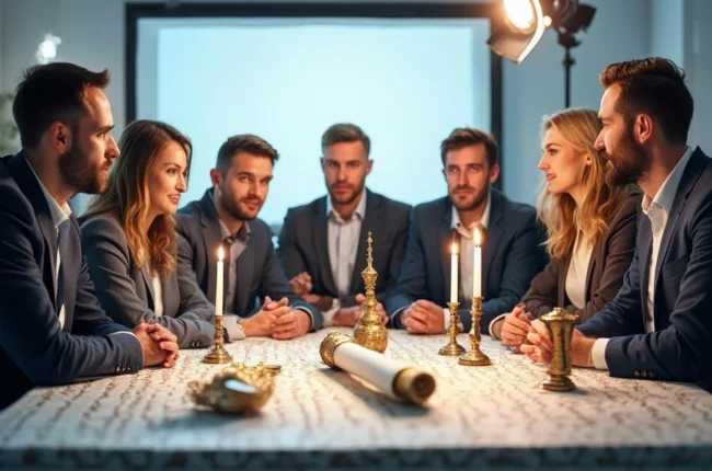 Иллюстрация к статье «Хабадники: роль движения в сохранении еврейской традиции» — core idea from title, professional setting, clean centered composition, sof…