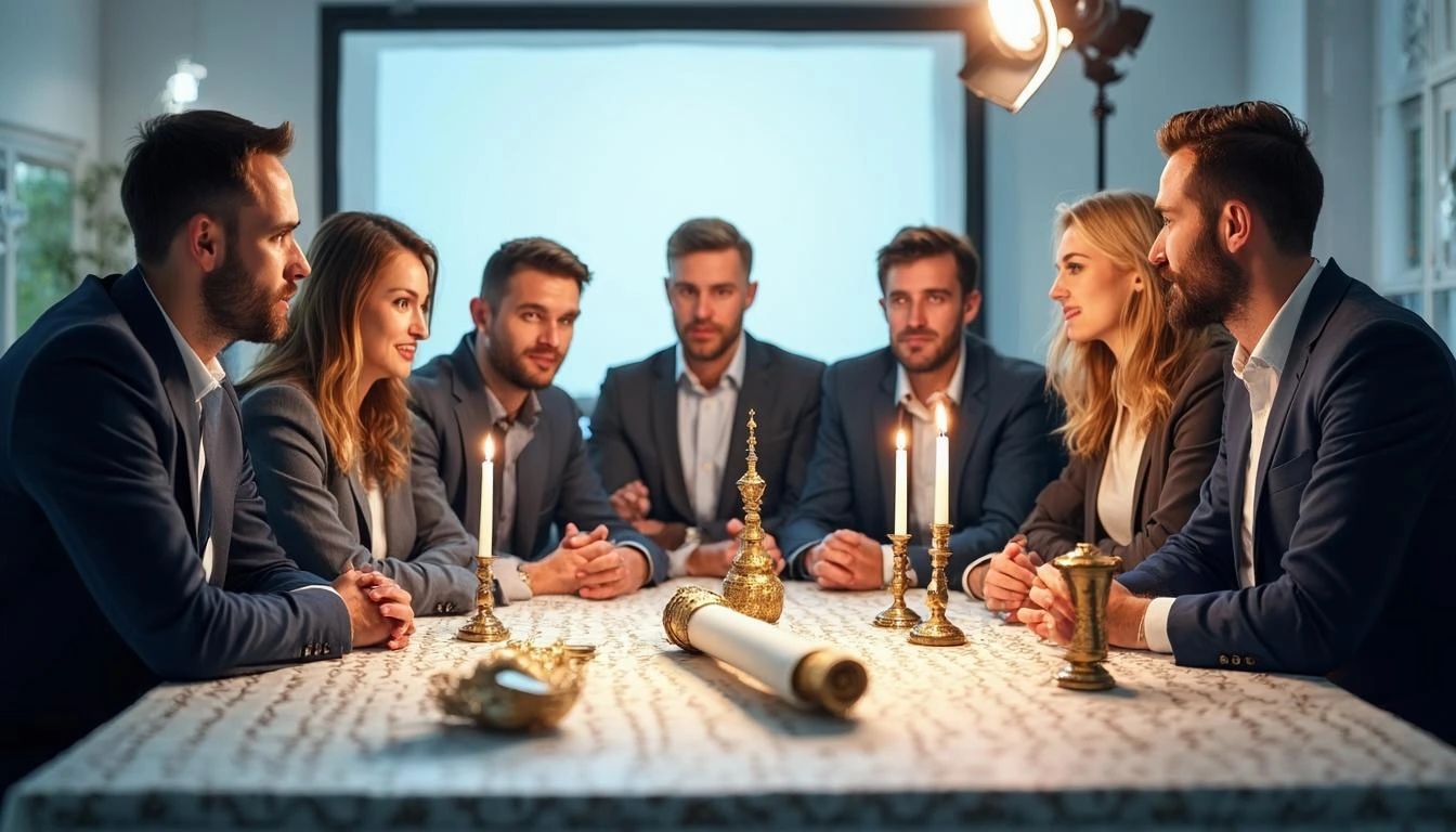 Иллюстрация к статье «Хабадники: роль движения в сохранении еврейской традиции» — core idea from title, professional setting, clean centered composition, sof…