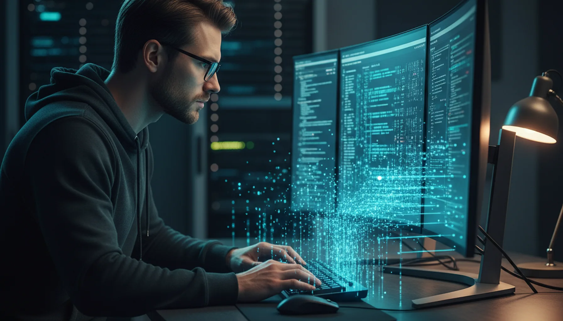 Иллюстрация к статье «Эффективная работа с Kimi API: установка и конфигурация CLI-инструментов» — Focused software developer with Slavic features (Eastern Eu…