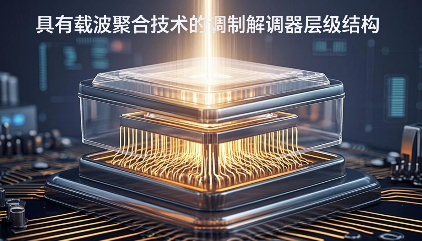 Иллюстрация к статье «Иерархия модемов с агрегацией частот: полный обзор технологий» — core idea from title, professional setting, clean centered composition…