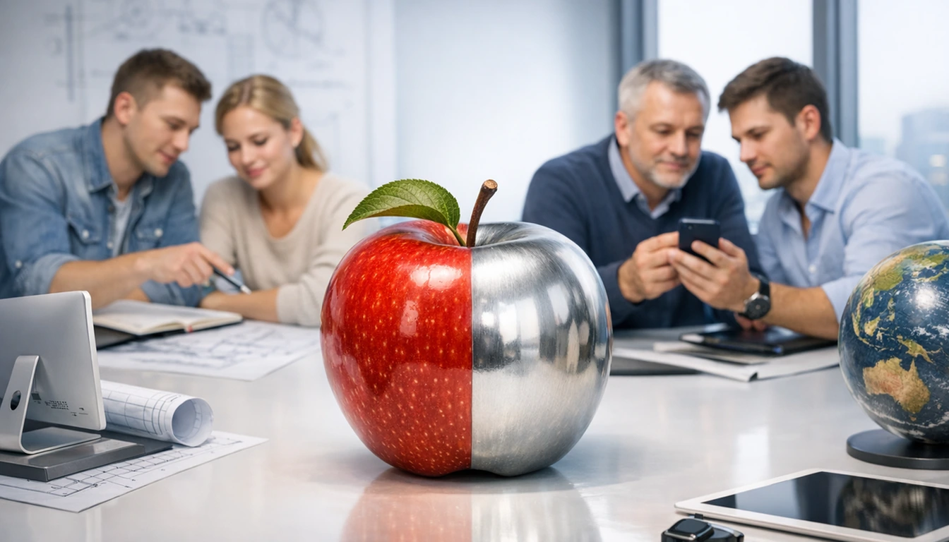 Иллюстрация к статье «Секреты успеха Apple: от идеи до глобального бренда» — core idea from title, professional setting, clean centered composition, soft stu…